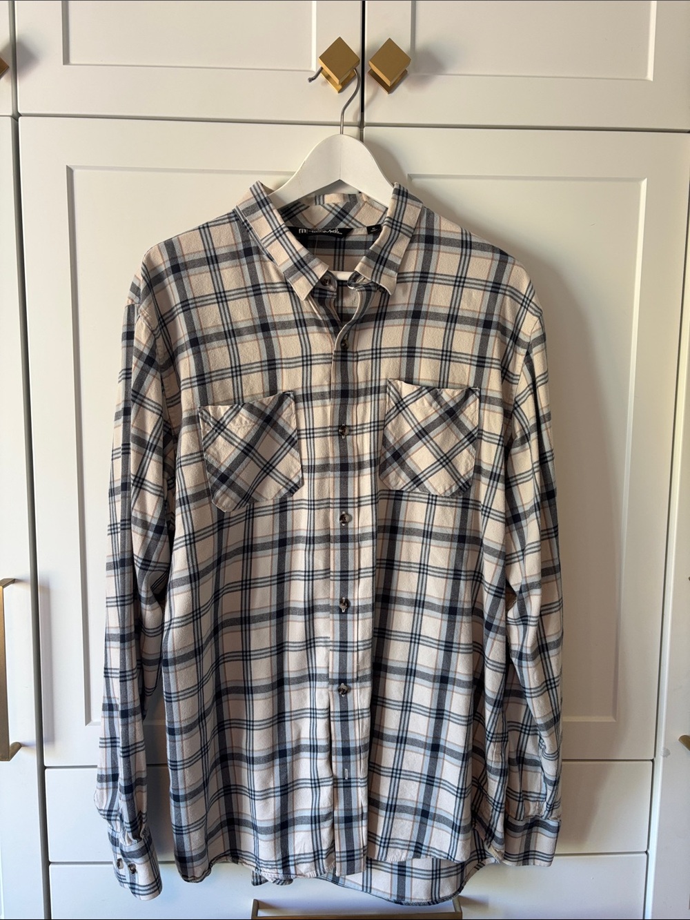 Travis Mathew Men's Plaid Button-Down Shirt in Cream and Navy